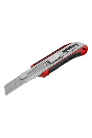 Нож, 25 мм, выдвижное лезвие, усиленная металлическая направляющая, металлическая обрезиненная рукоятка Matrix