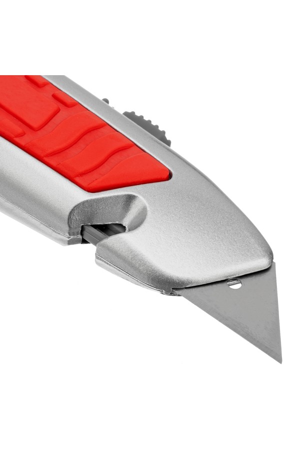 Нож, 19 мм, выдвижное трапециевидное лезвие, отделение для лезвий, метал. корпус Matrix