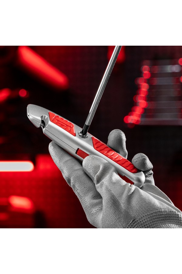 Нож, 19 мм, выдвижное трапециевидное лезвие, отделение для лезвий, метал. корпус Matrix