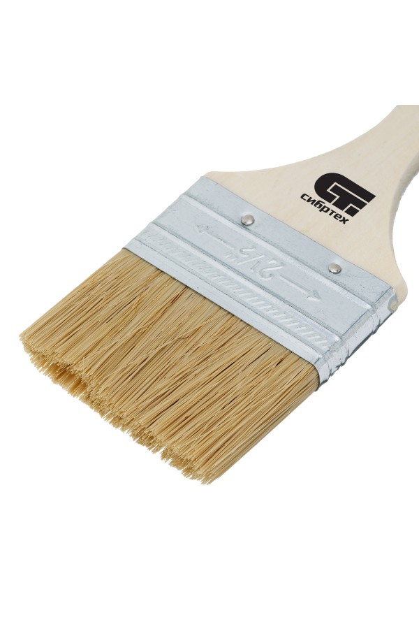 Кисть плоская 63 мм, натуральная щетина, деревянная ручка Сибртех