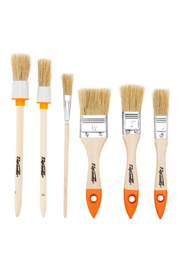 Набор кистей, 6 шт, плоские 3/4", 1", 1/5" круглые №1, №2, №4 Sparta