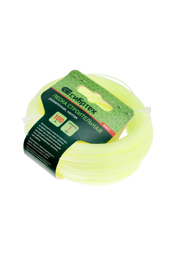 Леска строительная, 100 м, D 1 мм, цвет желтый Сибртех