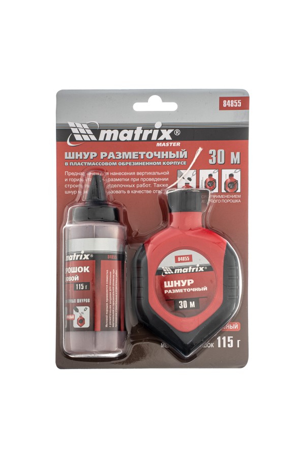 Шнур разметочный в пластмассовом обрезиненном корпусе, порошок красный Matrix