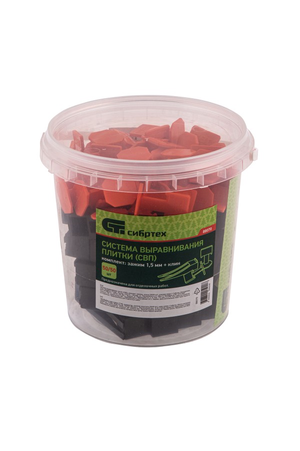 Система выравнивания плитки (СВП) комплект: зажимы, клинья (50/50 шт) упаковка ведро Сибртех
