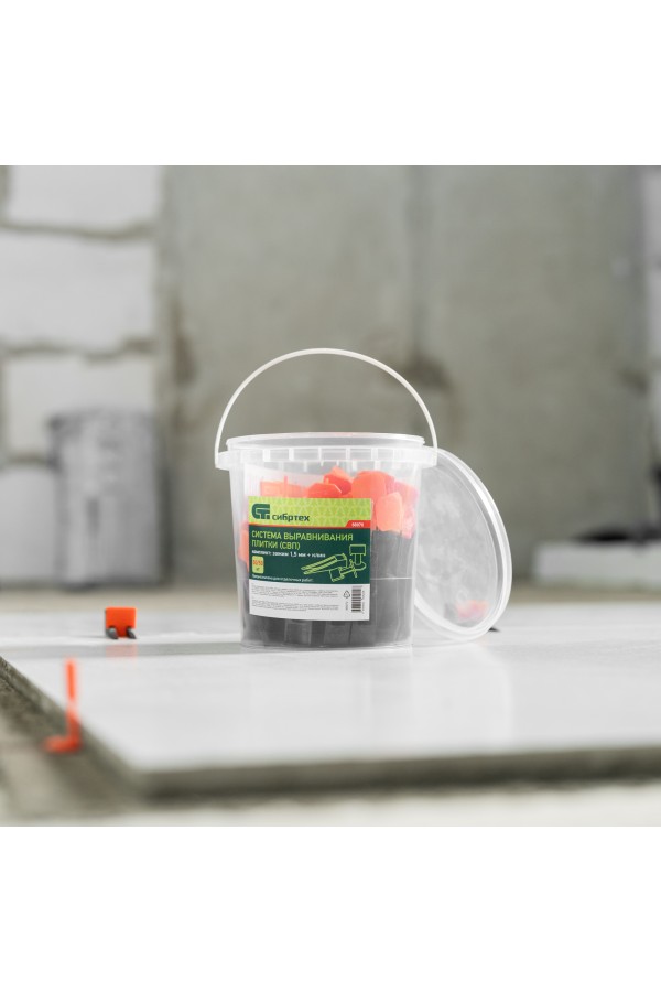 Система выравнивания плитки (СВП) комплект: зажимы, клинья (50/50 шт) упаковка ведро Сибртех