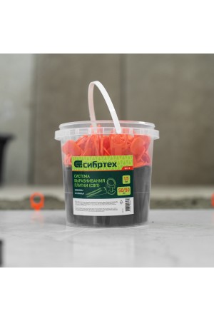 Комплект зажим + клин для системы выравнивания плитки СВП Кольцо, 50/50 шт. в ведре Сибртех