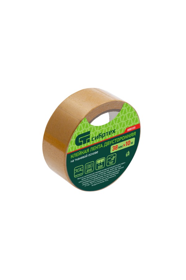 Лента клейкая двусторонняя, 38 мм х 10 м, на тканевой основе Сибртех