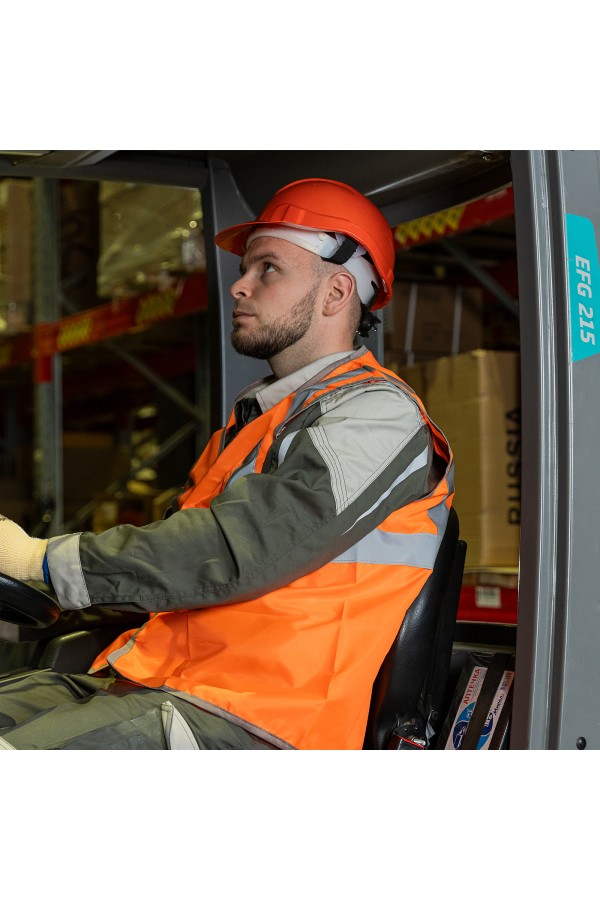 Каска защитная с храповым механизмом, Европласт, оранжевая Сибртех