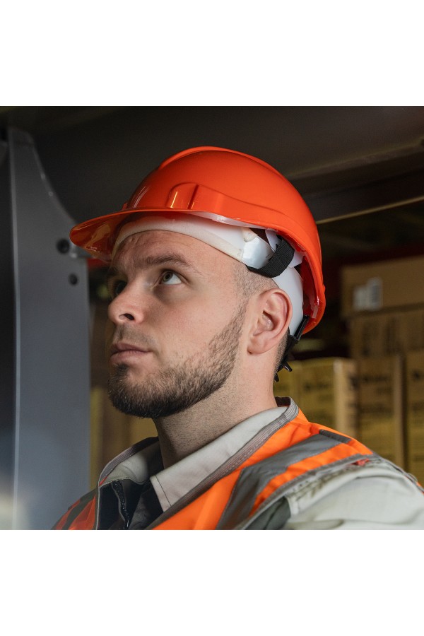 Каска защитная с храповым механизмом, Европласт, оранжевая Сибртех