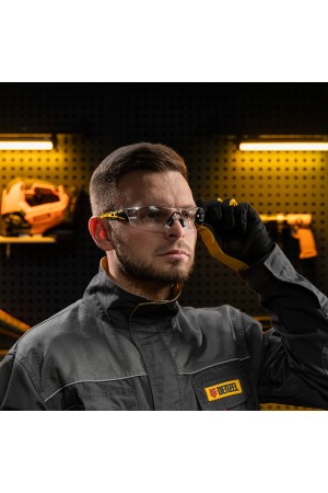 Очки защитные открытые, поликарбонатные, прозрачная линза, 2х комп.дужки Denzel