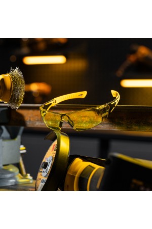 Очки защитные открытые, поликарбонатные, желтая линза, 2х комп.дужки Denzel