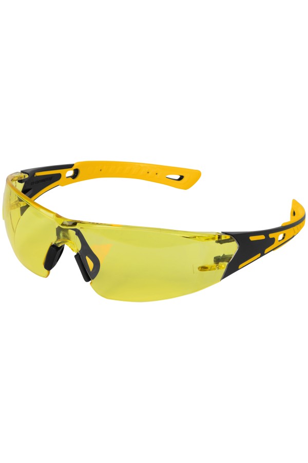 Очки защитные открытые, поликарбонатные, желтая линза, 2х комп.дужки Denzel