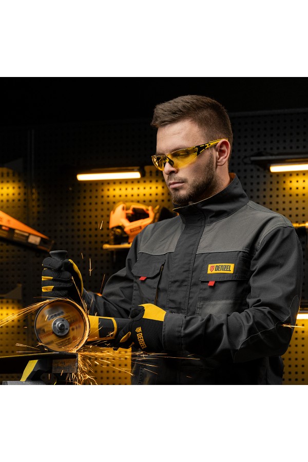 Очки защитные открытые, поликарбонатные, желтая линза, 2х комп.дужки Denzel