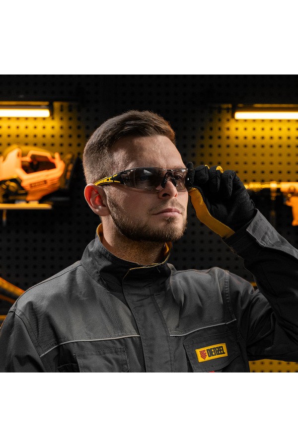 Очки защитные открытые, поликарбонатные, дымчатая линза, 2х комп.дужки Denzel