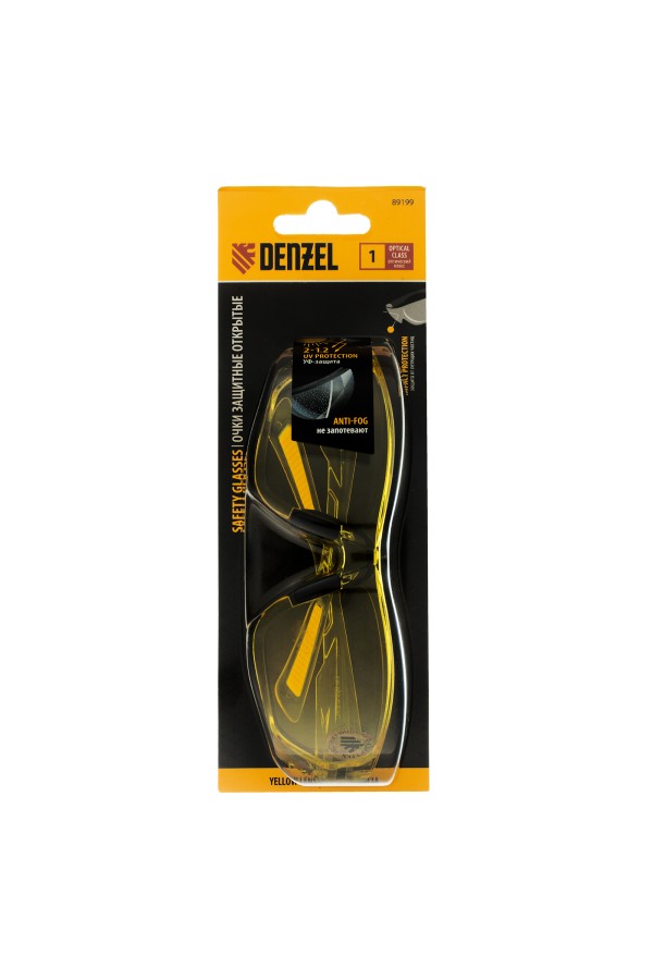 Очки защитные открытые, поликарбонатные, желтая линза Denzel