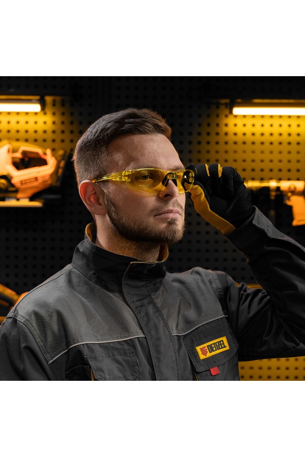 Очки защитные открытые, поликарбонатные, желтая линза Denzel