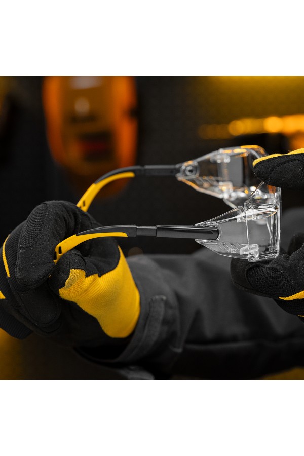 Очки защитные открытые, поликарбонатные, увеличенная прозрачная линза,  регулируемые дужки Denzel