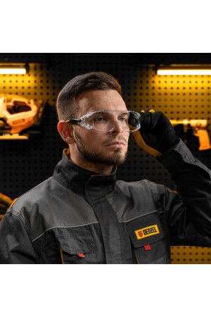 Очки защитные открытые, поликарбонатные, увеличенная прозрачная линза,  регулируемые дужки Denzel