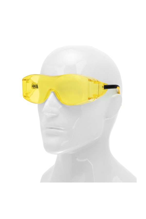 Очки защитные открытые, поликарбонатные, увеличенная желтая линза, регулируемые дужки Denzel