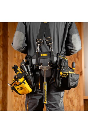 Пояс монтажника усиленный, с лямками, сумки поясные, держатель для молотка// Denzel