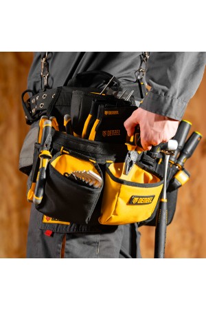 Пояс монтажника усиленный, с лямками, сумки поясные, держатель для молотка// Denzel