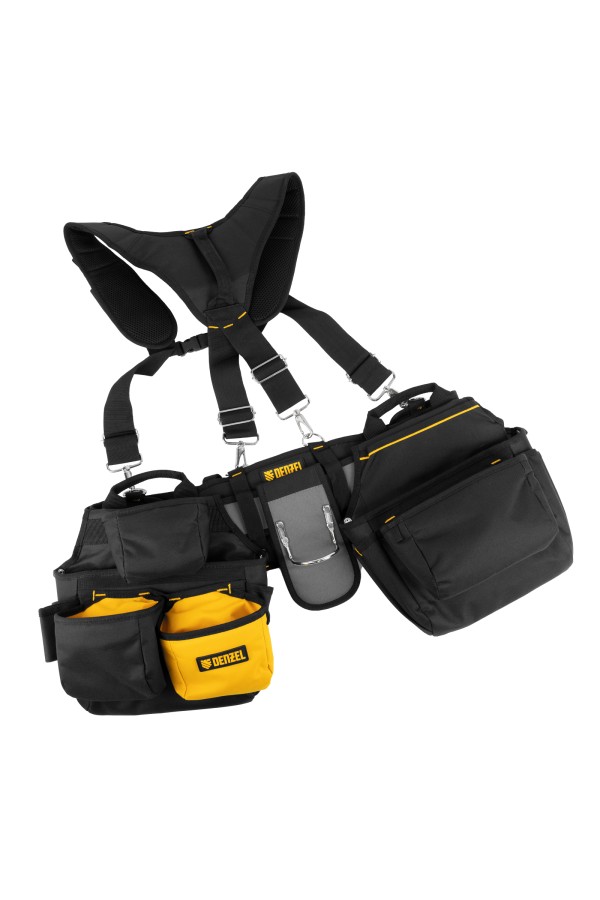 Пояс монтажника усиленный, с лямками, сумки поясные, держатель для молотка Denzel