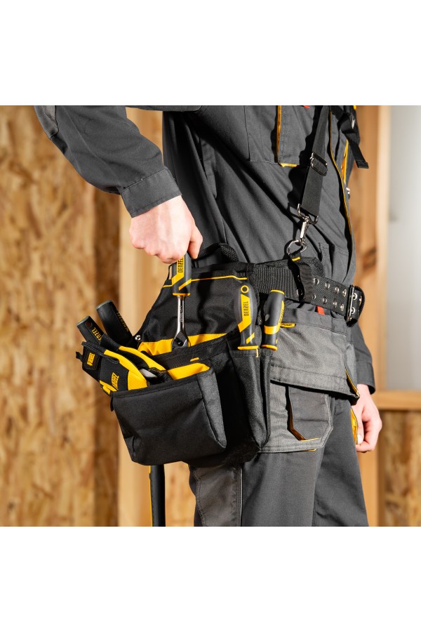 Пояс монтажника усиленный, с лямками, сумки поясные, держатель для молотка Denzel