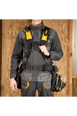 Пояс монтажника усиленный, с лямками, сумки поясные, держатель для молотка// Denzel