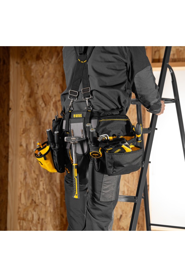 Пояс монтажника усиленный, с лямками, сумки поясные, держатель для молотка Denzel