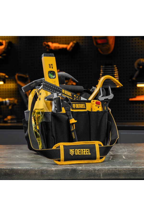 Переноска для инструмента, 260х240х300 мм, 22 кармана, наплечный ремень Denzel