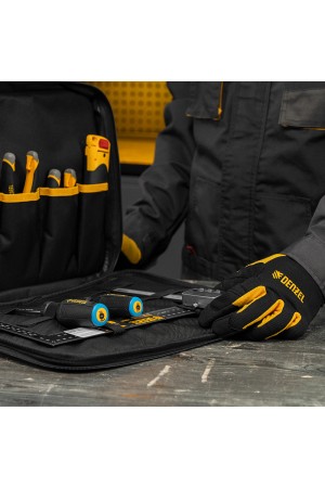 Сумка для инструмента, 400х170х300 мм, 3 отделения, 28 карманов, наплечный ремень// Denzel