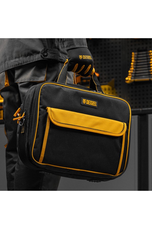 Сумка для инструмента, 400х170х300 мм, 3 отделения, 28 карманов, наплечный ремень Denzel