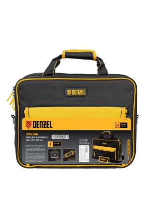 Сумка для инструмента, 400х170х300 мм, 3 отделения, 28 карманов, наплечный ремень// Denzel