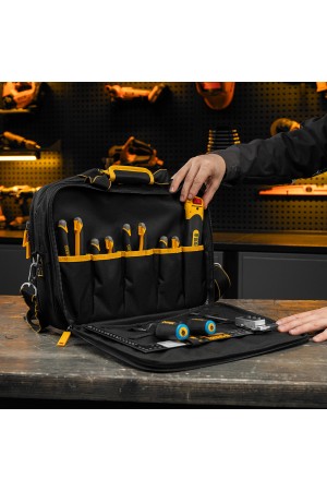 Сумка для инструмента, 400х170х300 мм, 3 отделения, 28 карманов, наплечный ремень// Denzel