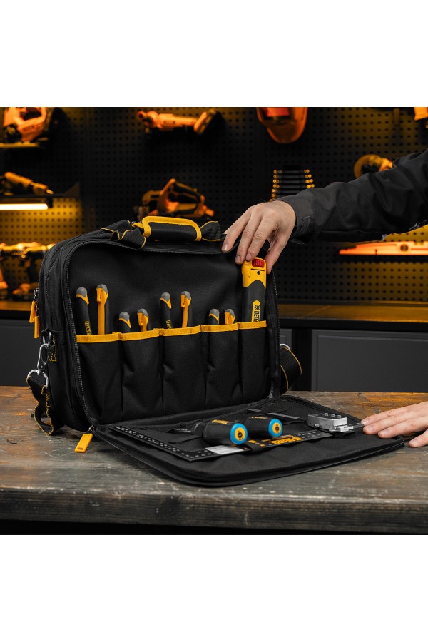 Сумка для инструмента, 400х170х300 мм, 3 отделения, 28 карманов, наплечный ремень Denzel