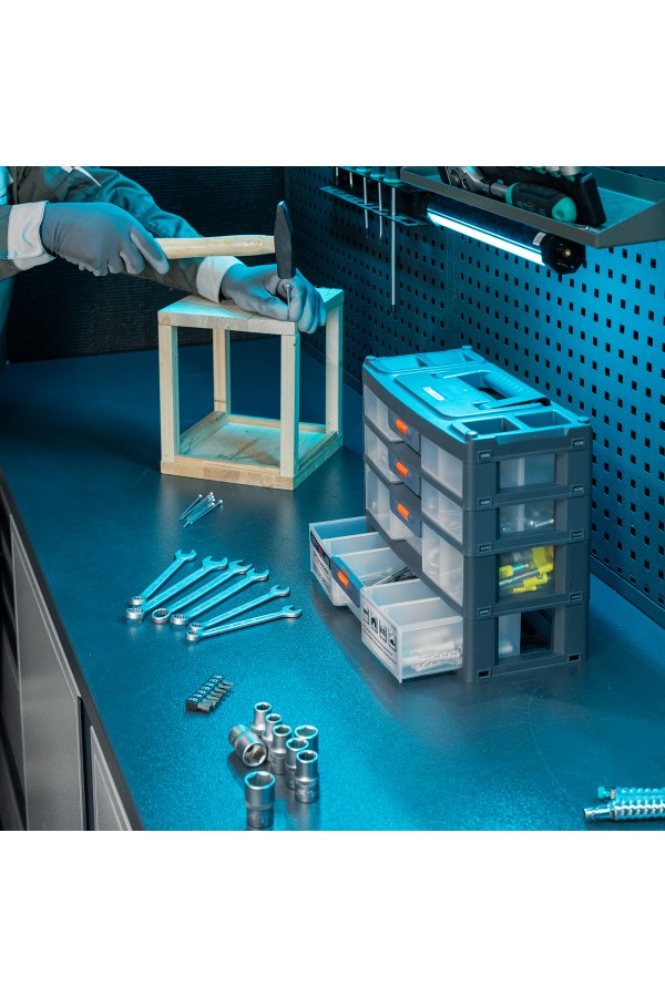 Органайзер для хранения с выдвижными лотками 310х150х260мм, 4 секции, пластик Stels