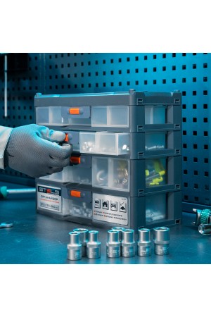 Органайзер для хранения с выдвижными лотками 310х150х260мм, 4 секции, пластик Россия Stels