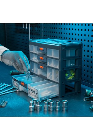 Органайзер для хранения с выдвижными лотками 310х150х260мм, 4 секции, пластик Россия Stels