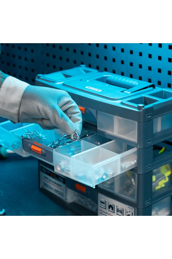 Органайзер для хранения с выдвижными лотками 310х150х260мм, 4 секции, пластик Stels