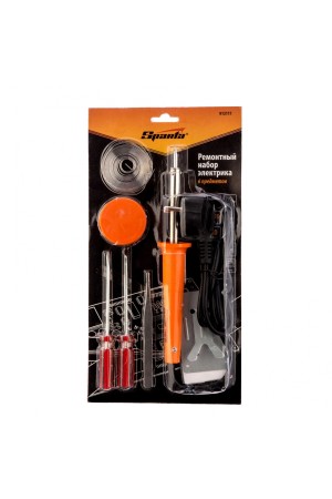 Ремонтный набор электрика 7 предметов: паяльник 30 Вт, припой, флюс, две отвёртки, пинцет, подставка Sparta