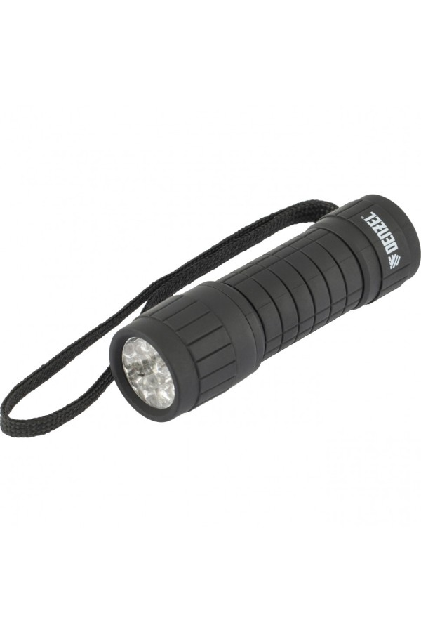 Фонарь светодиодный, черный корпус с мягким покрытием, 9 Led, 3хААА Denzel