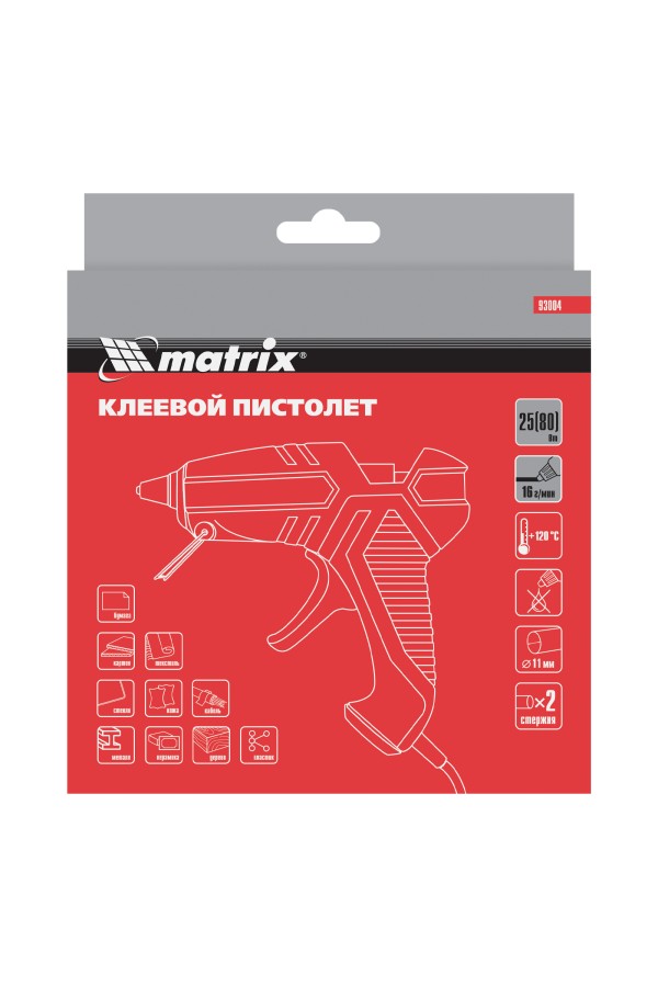 Клеевой пистолет, 11 мм, 25 (80) Вт, 16 г/мин Matrix