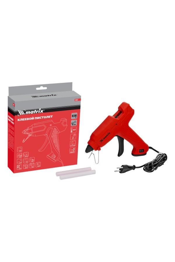 Клеевой пистолет, 11 мм, 40 (100) Вт, 18 г/мин, выключатель и индикатор напряжения Matrix