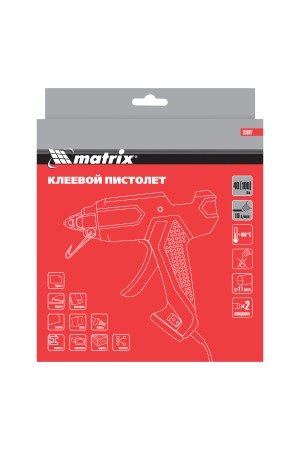 Клеевой пистолет, 11 мм, 40 (100) Вт, 18 г/мин, выключатель и индикатор напряжения Matrix
