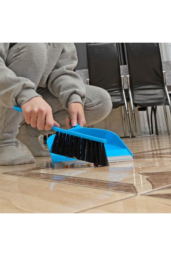 Набор: совок с кромкой 330 x 225 мм и щетка-сметка 285 мм, голубой, Home Palisad