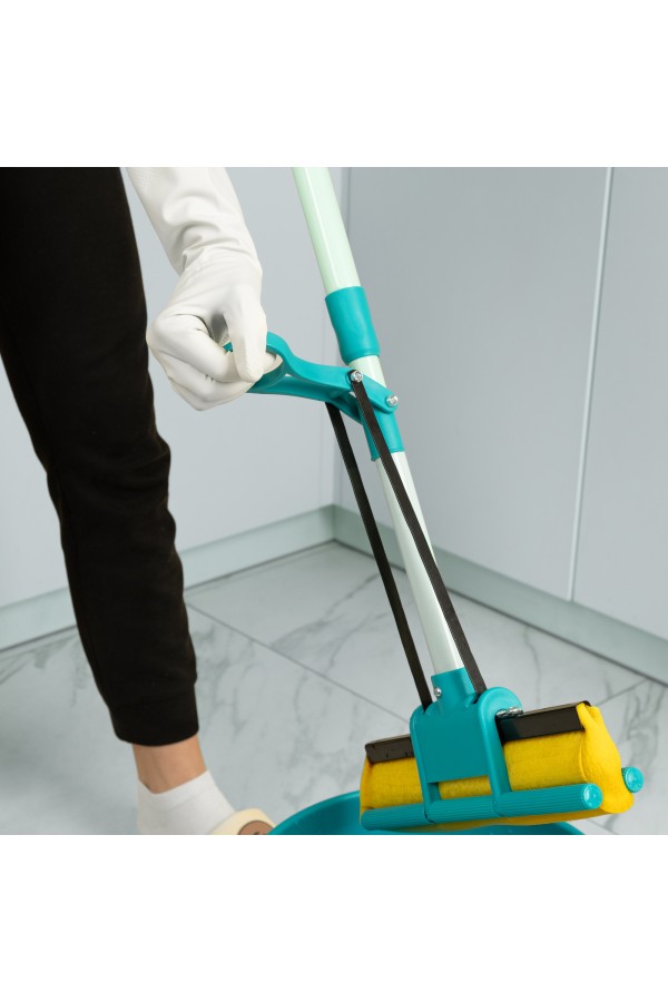 Швабра отжимная, 110 см, губка PVA 26х5,5х6 см, телескопическая рукоятка, бирюзовая, Home Palisad