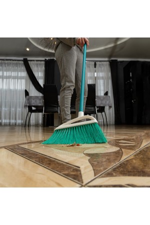 Щетка пластмасс. для подметания пола, премиум, 23 см, c черенком, 120 см, бирюзовая щетина, Home Palisad