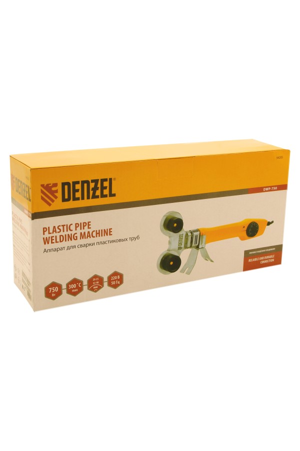 Аппарат для сварки пластиковых труб DWP-750, 750 Вт, 0-300 град, 4 насадки, 20-40 мм Denzel