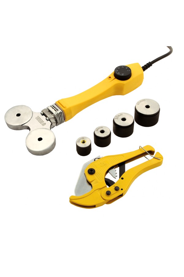 Аппарат для сварки пластиковых труб DWP-750, 750 Вт, 0-300 град, 4 насадки, 20-40 мм Denzel