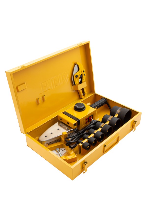 Аппарат для сварки пластиковых труб DWP-1500, 1500 Вт, 260-300 град, комплект насадок, 20-63 мм Denzel